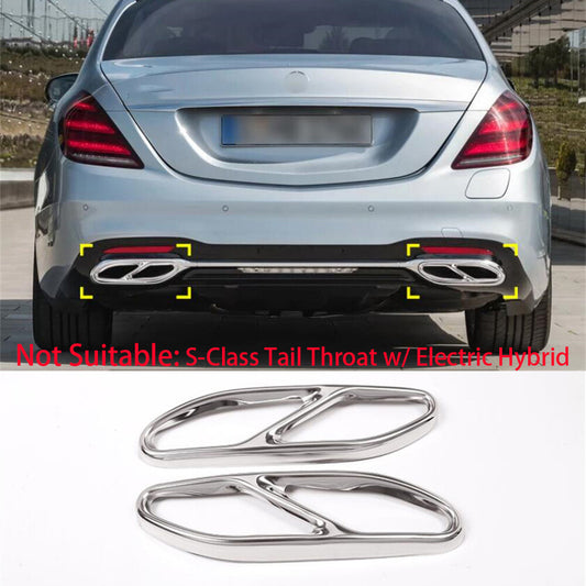 Steel Silver Exhaust Muffler Tail Pipe Trim for Mercedes-Benz S Class W222 2018+