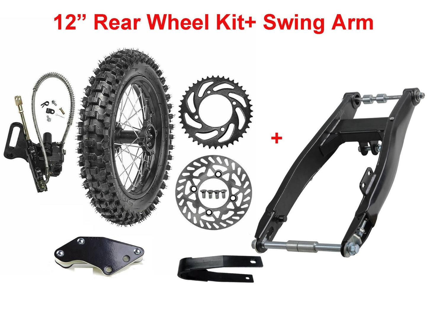 12-inch rear wheel swingarm kit, 80/100-12 tires, 3.00-12 rims, bicycle CRF50, CRF70, SSR