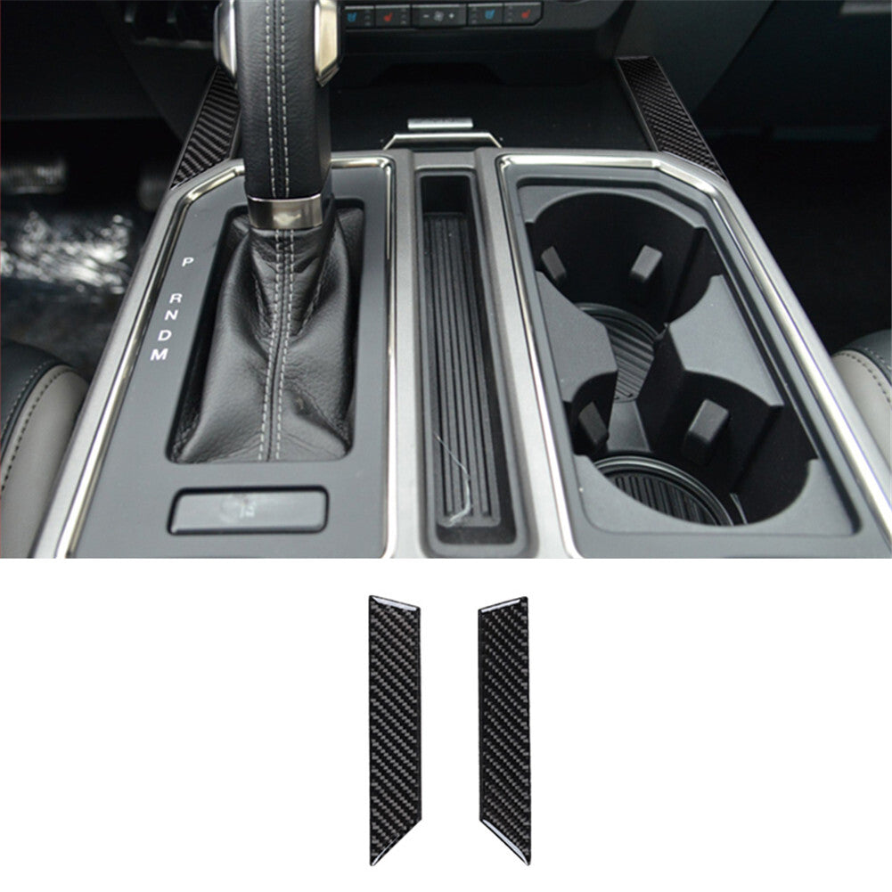 2Pcs Carbon Fiber Interior Floor Console Cover Trim for Ford F-150 2015-17
