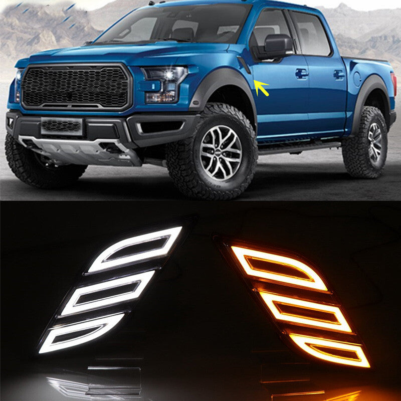 2pcs Fender Vent LED Side Marker Light Drl Turn Signal Lamp for Ford F150