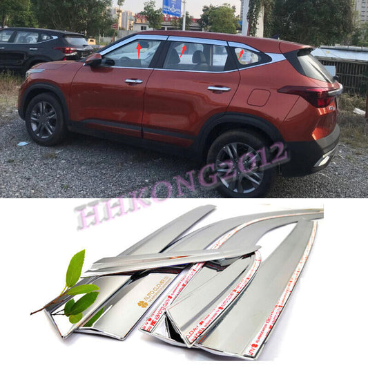 for Kia Seltos 2021-2024 Chrome Window Wind Visors Sun Rain Guard Vent Deflector