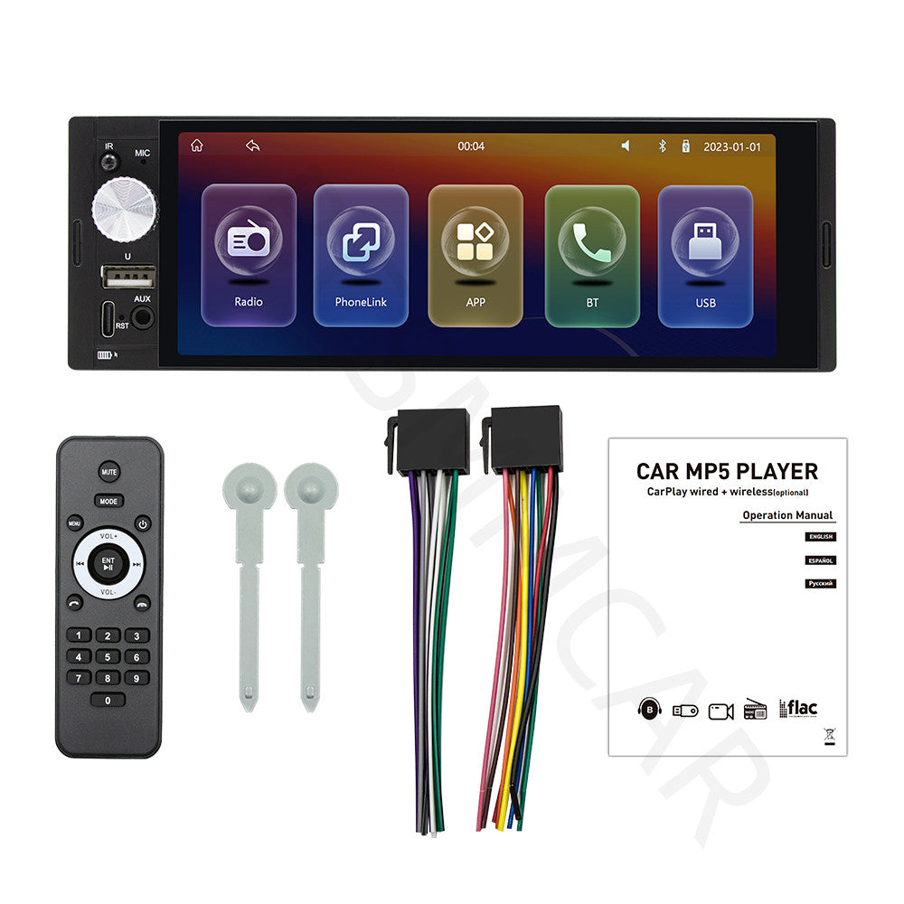 Single 1Din 6.36in Touch Screen Car Stereo Bluetooth Radio For Apple Carplay FM