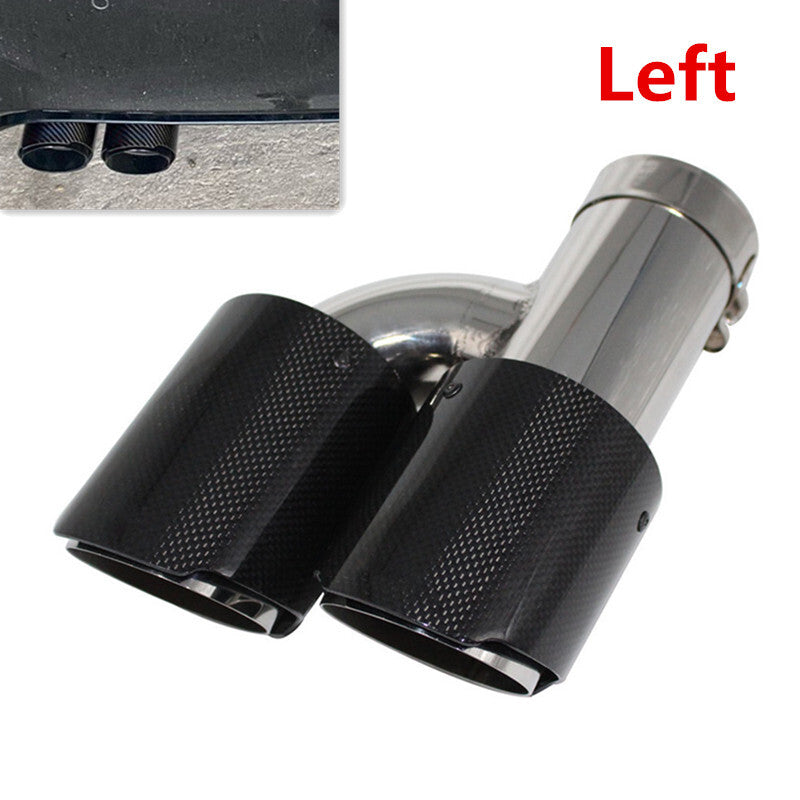 1Pc Car Left Carbon Fiber Tube Stainless Steel Double Exhaust Pipe Tail Muffler