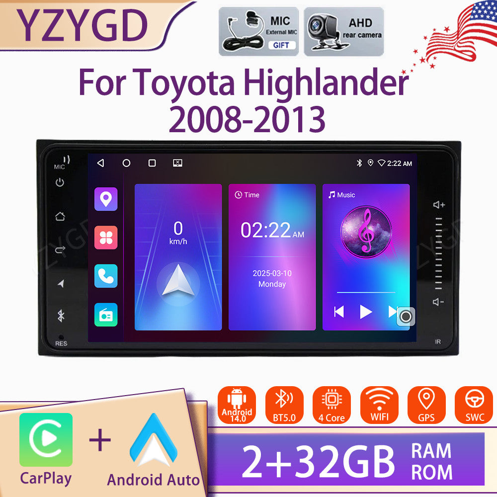 7 Android 14 Carplay for Toyota Highlander 2008-2013 Stereo Car Radio GPS Navi