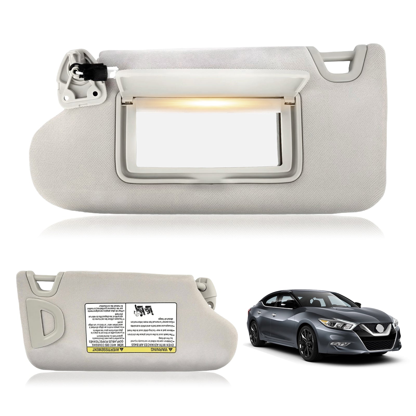 96401-9DE0A Gray left driver's side sun visor with light, suitable for 2016-2021 for Nissan Maxima.