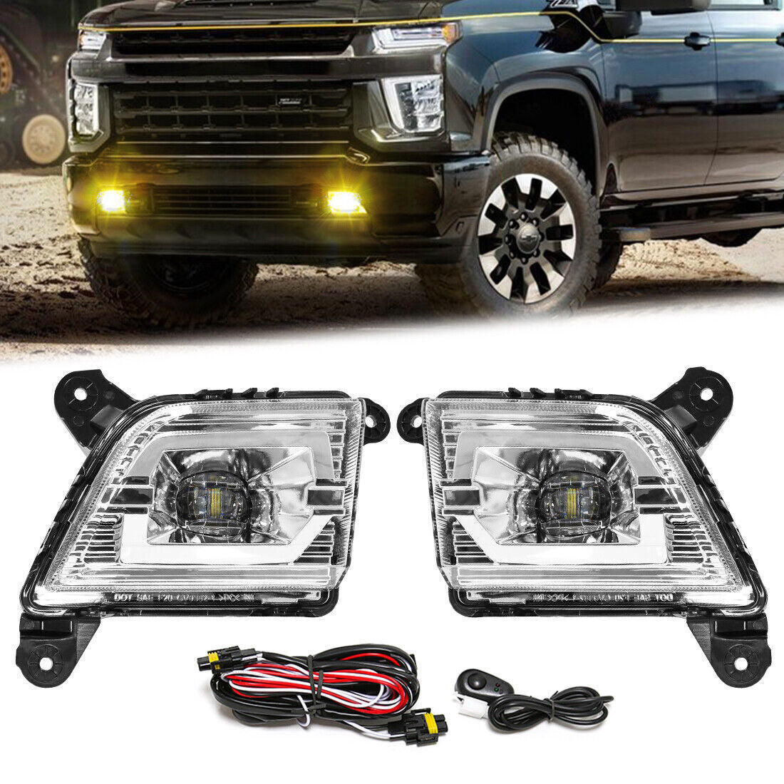 For 2019-2021 for Chevrolet for Chevy Silverado 1500 Front Fog Lights LED Bumper Lamp 2P
