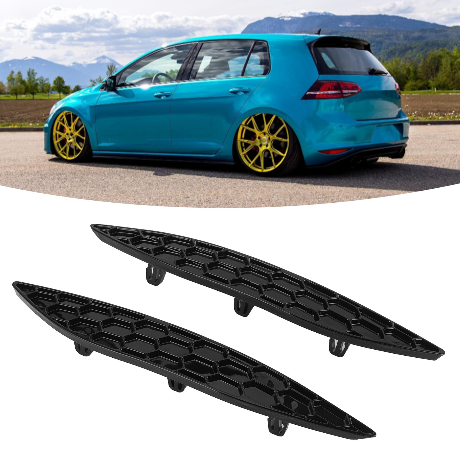 Hot 2Pcs Gloss Black Rear Bumper Reflector Delete Set Parts For MK7 R 20132016