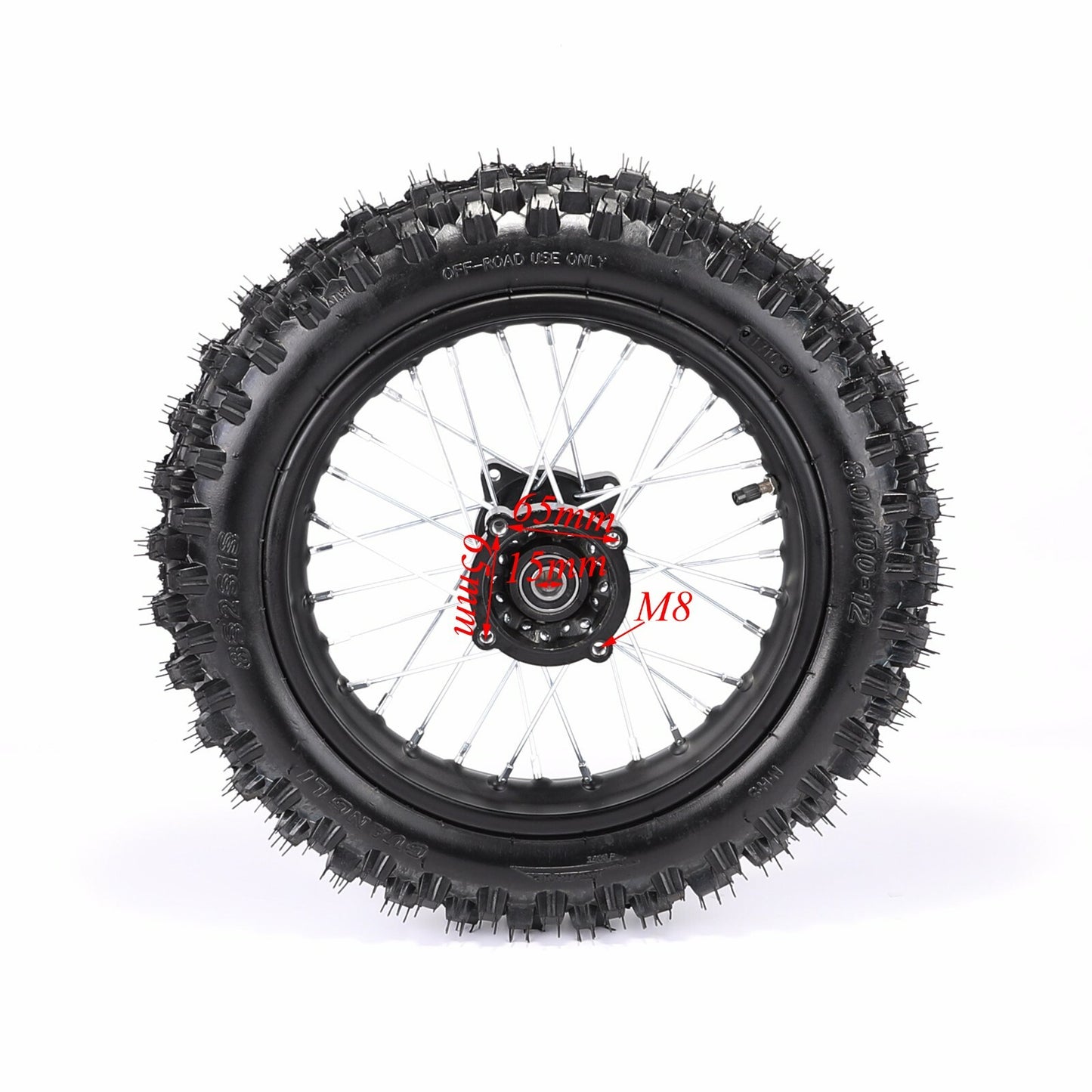 12-inch rear wheel, 80/100-12 tire, rim, disc rotor, sprocket suitable for Apollo SSR 125 KX 65