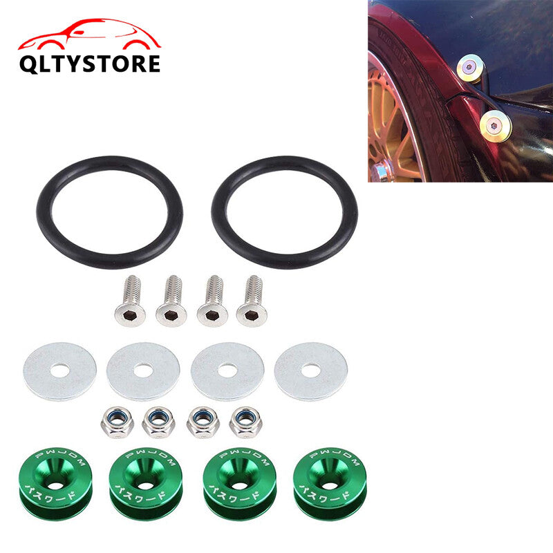 JDM Quick Release Fasteners Bumper Trunk Fender Hatch Lids Kit Aluminum Green