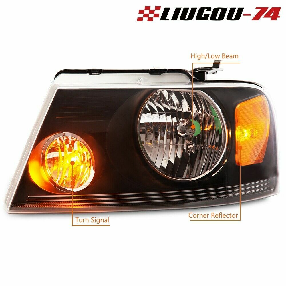 2-Piece Amber Side Transparent/Black Headlight Assembly for 2004-08 for Ford F-150 (USA)