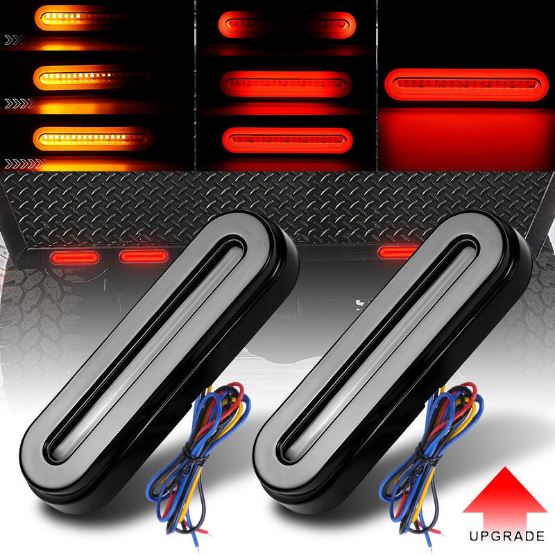 2x Red/Amber Oval LED Truck Trailer Stop Turn Tail Brake Lights Flowing Running
