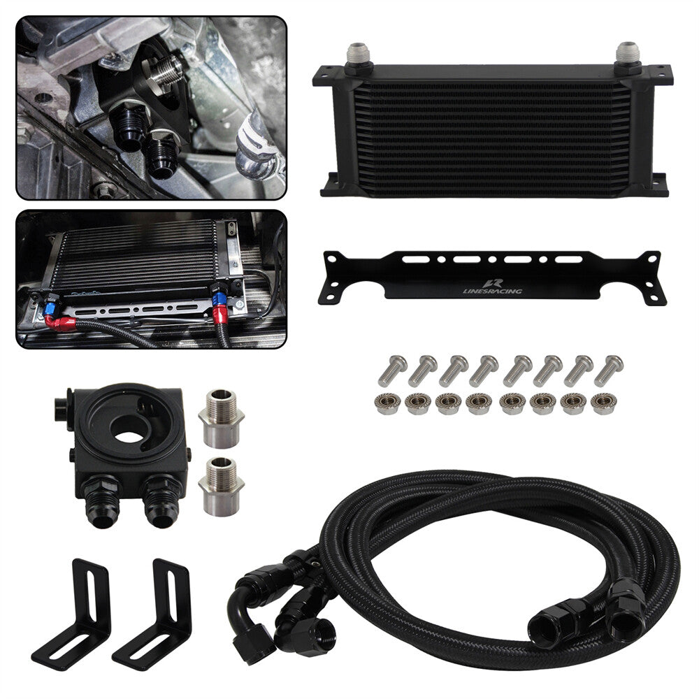 Universal 16 Row Thermostatic Oil Cooler Kit British Type+Mounting Brackets Kit