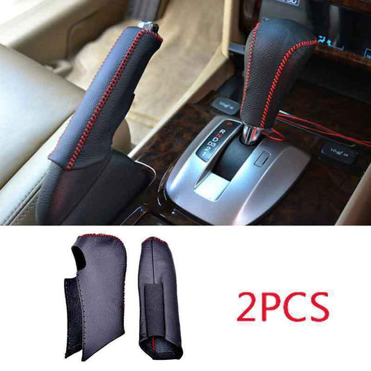 Fit for Honda Accord 2008-13 BlackRed Leather Shifter Hand Brake Cover Trim 2X