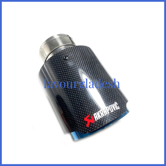 1X 3.0 76mm  4.5114mm Akrapovic Glossy Carbon Fiber Exhaust tip Blue End pipe