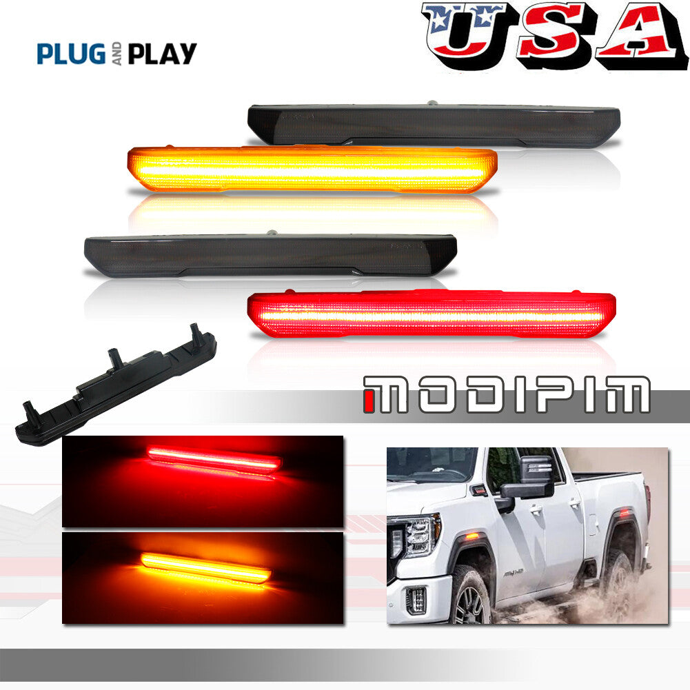 Smoke Lens Amber/Red LED Side Marker Light Kit for 2020+ for GMC for Sierra 2500 3500HD