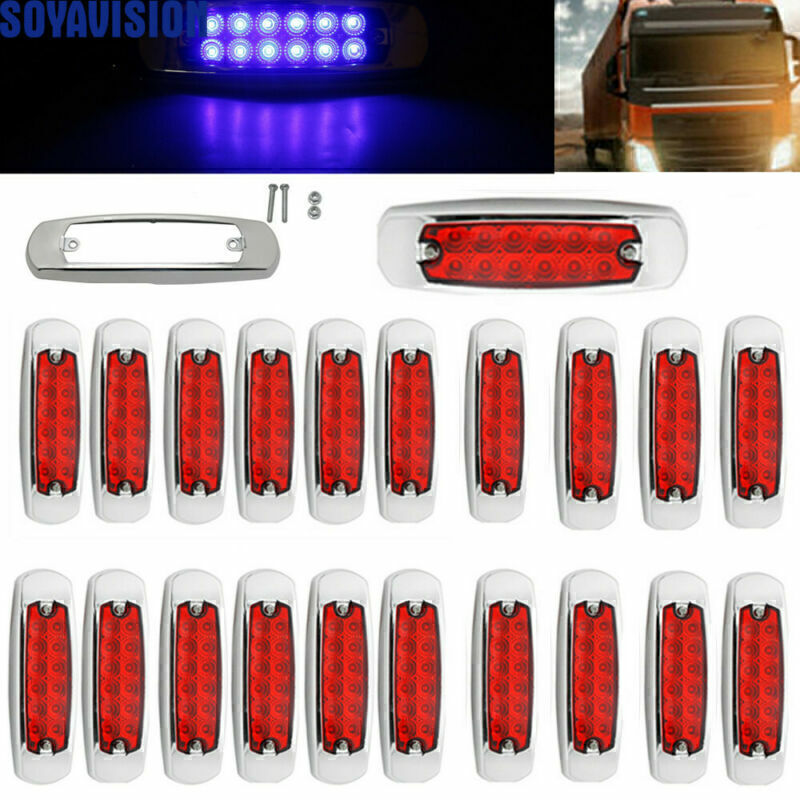 12LED Amber Red Auto Car Truck Trailer Side Marker Indicators Light Waterproof