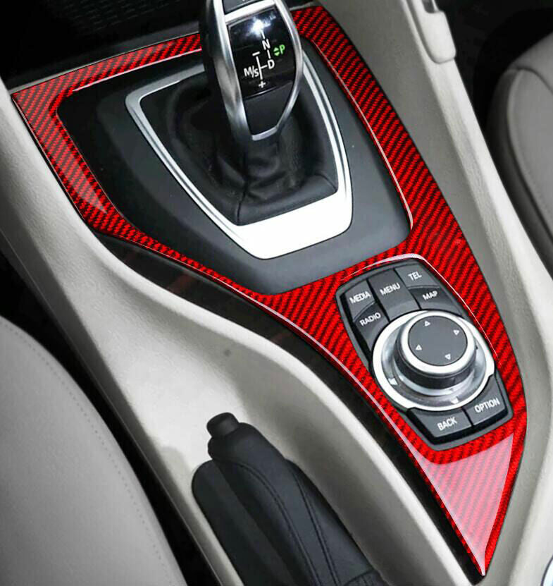 for BMW X1 13-15 Red Real Carbon Fiber Central Console Gear Shift Cover Trim 1P