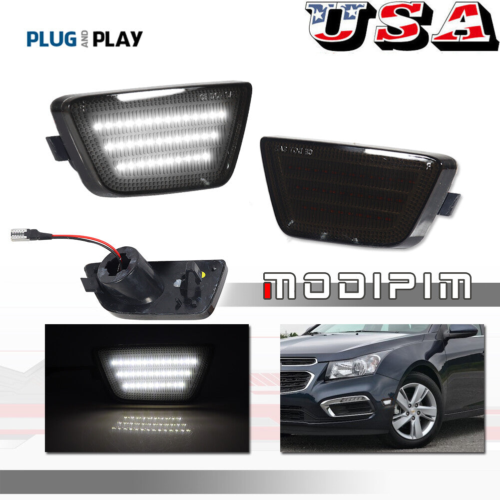 Smoked lens white front bumper side marker lights (pair) for 2011-2015 for Chevrolet for Cruze