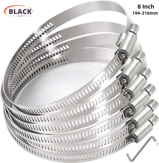 6-Piece Adjustable Hose Clamp Worm Gear Stainless Steel Clamp 8-inch