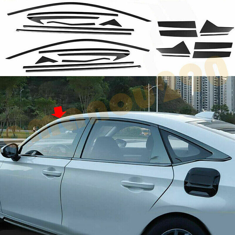 22x for Honda for Civic 2022-2023 Black Steel Full Window Sill Molding Cover Trim