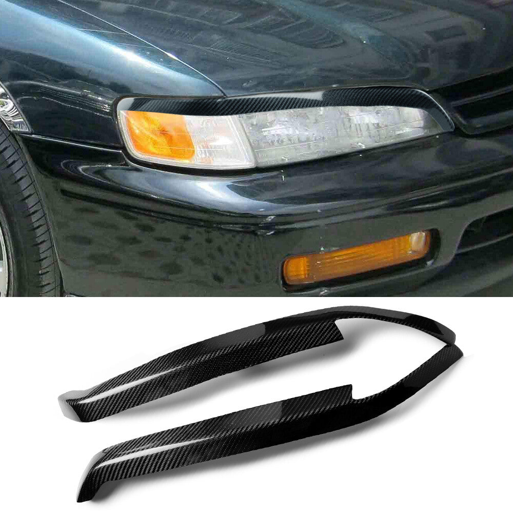 Real Carbon Fiber Front Headlight Eyelid Eyebrow Trim for Honda Accord 1994-1997