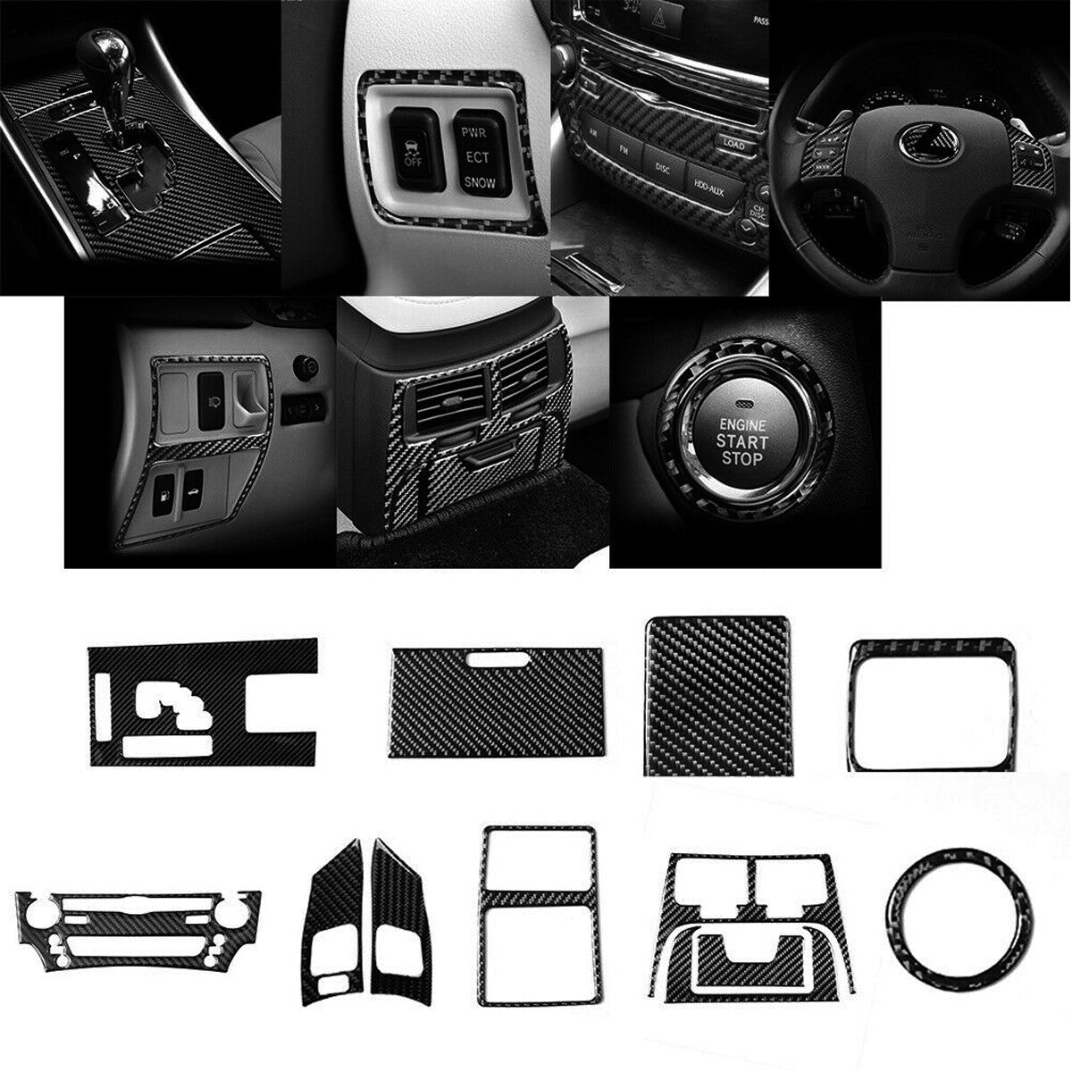 12Pcs For 2006-2012 for LEXUS IS250 IS350 Carbon Fiber Interior Full Set Cover Trim