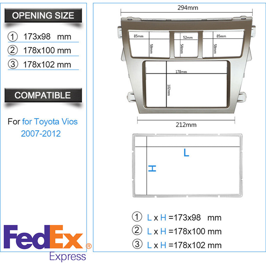 2-DIN Car Stereo Radio Frame Panel Trim For 07-12 for Toyota Vios Yaris Sedan Belta