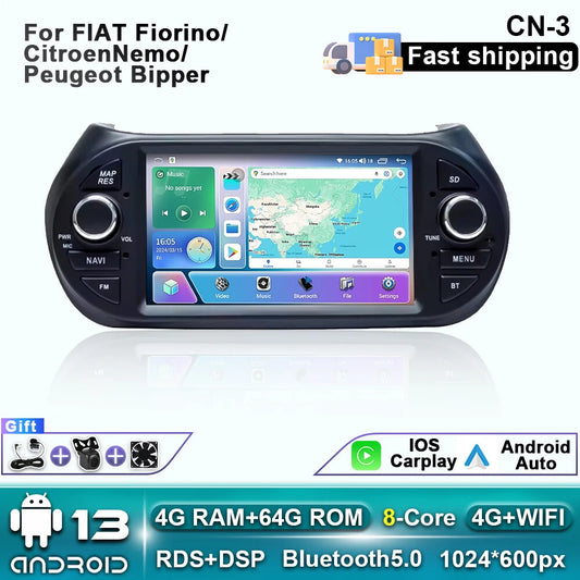 for Fiat Fiorino Qubo for Citroen Nemo for Peugeot Bipper Car Radio CarPlay GPS Player