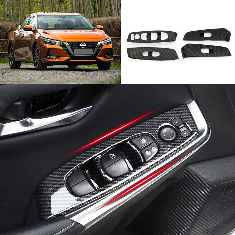 Carbon Fiber Window lift panel switch cover trim for Nissan Sylphy Sentra 2020