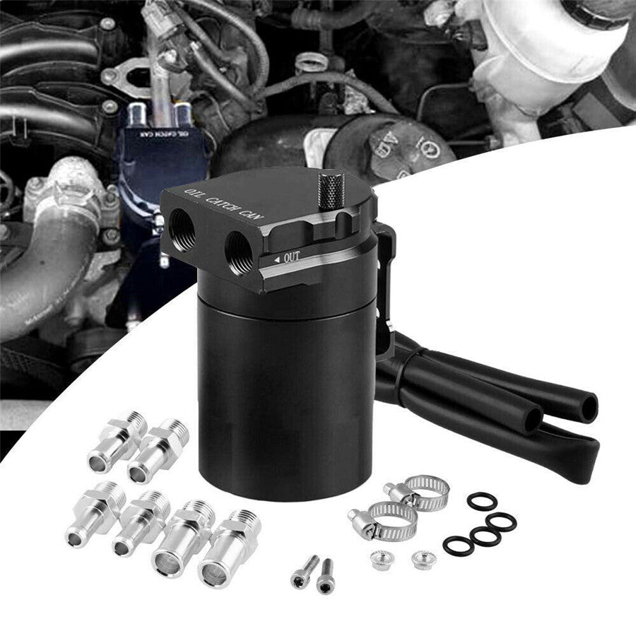 300ML Aluminum Oil Catch Can Kit Black Breather Baffled Reservoir Tank Universal