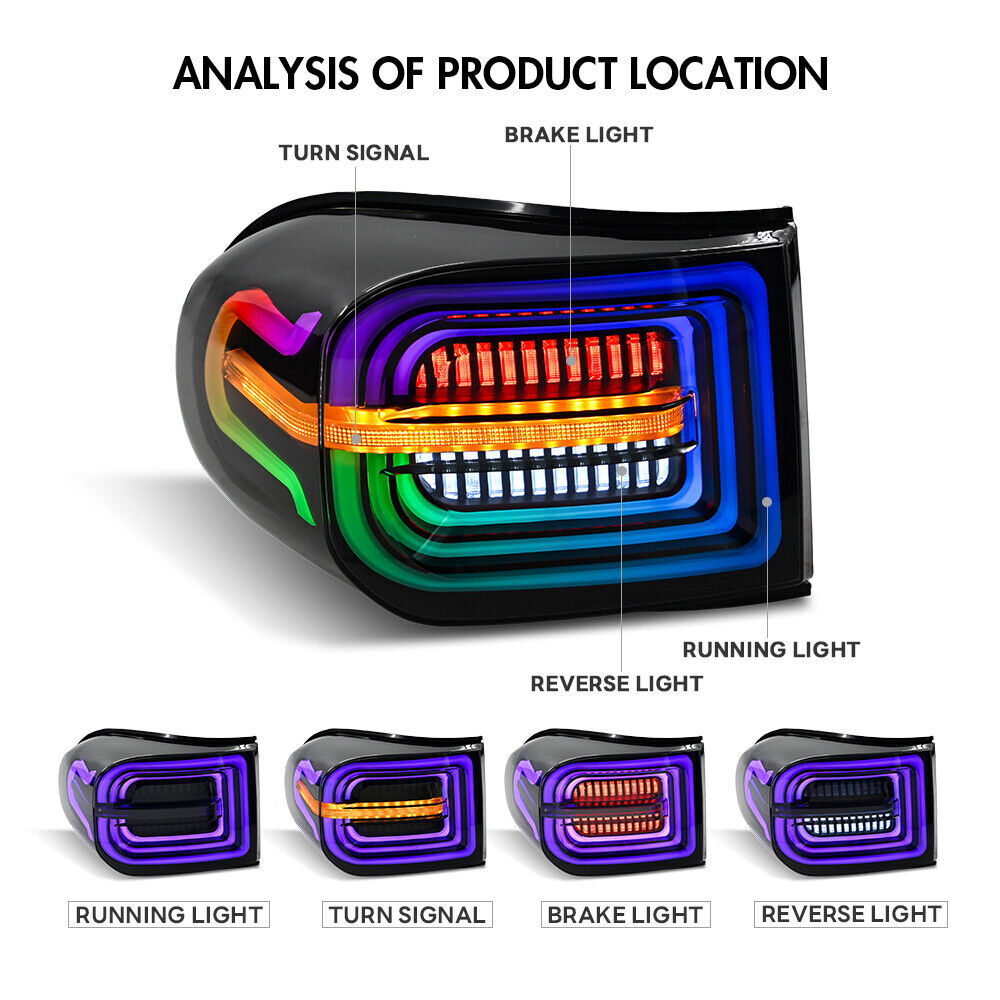 RGB LED taillights for Toyota FJ Cruiser 2007-2020 smoked taillight assembly