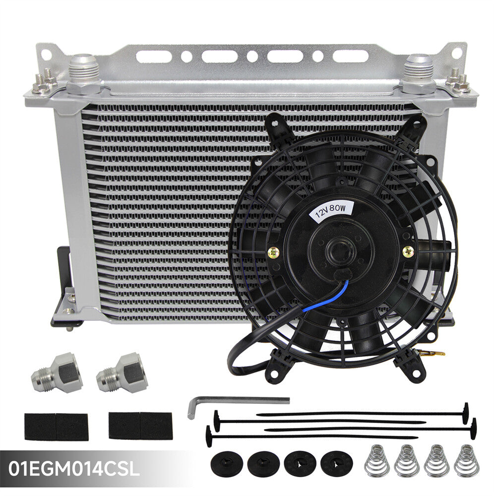 Universal 25 Row AN10 Engine Oil Cooler w/AN10-AN8 Fittings + 7 Electric Fan SL
