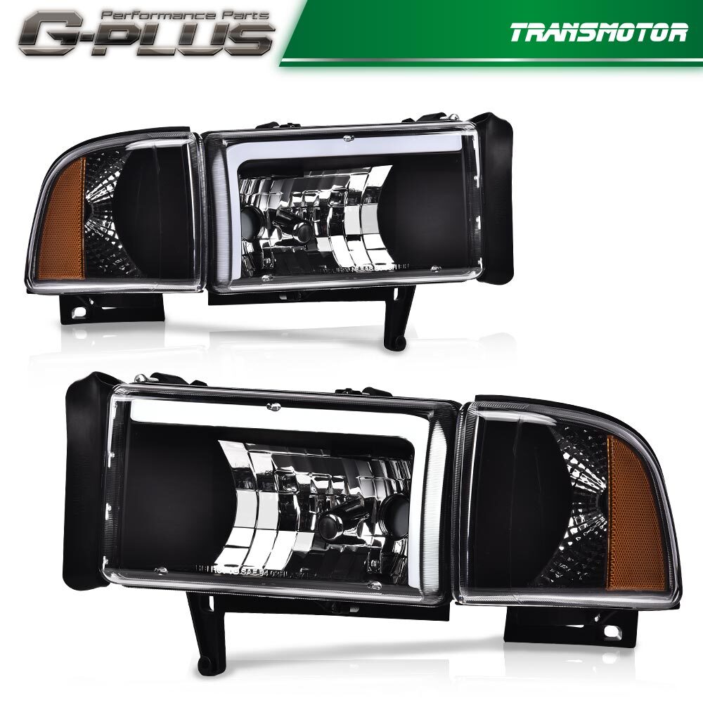 Suitable for 1994-2002 for Dodge for RAM 1500 2500 3500 pickups, black LED DRL headlight.