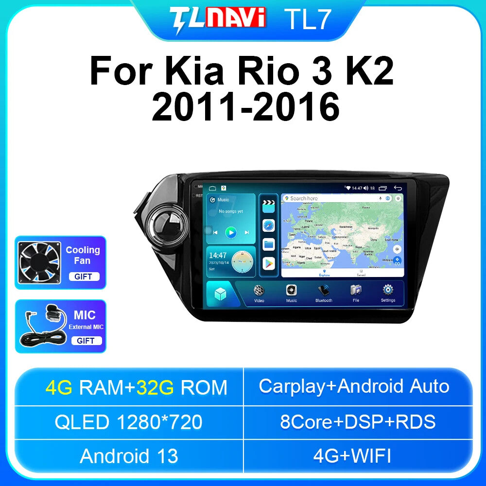 for KIA RIO2 K2 2011-2016 Android CarPlay Car Radio GPS Multimedia Player Screen
