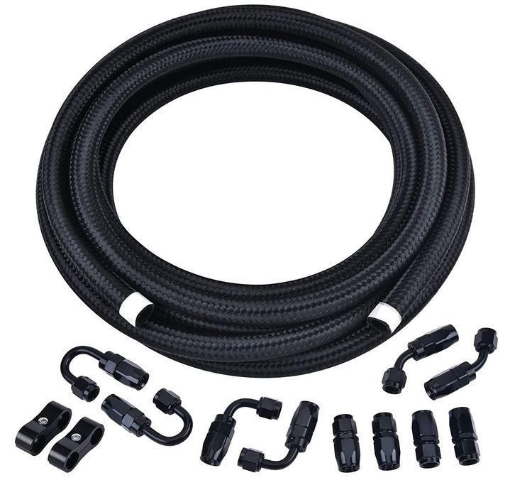 AN8 Oil Gas Fuel Line 20FT Kit 8AN Nylon Braided Fuel Line Hose Fitting Adapter