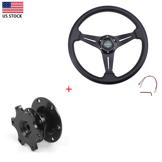 Car Steering Wheel +Quick Release HUB Racing Adapter Snap Off Boss US Black