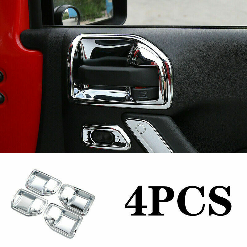 for Jeep for Wrangler JK 2007-2017 Chrome Interior Door Handle Bowl Frame Trim 4Pcs