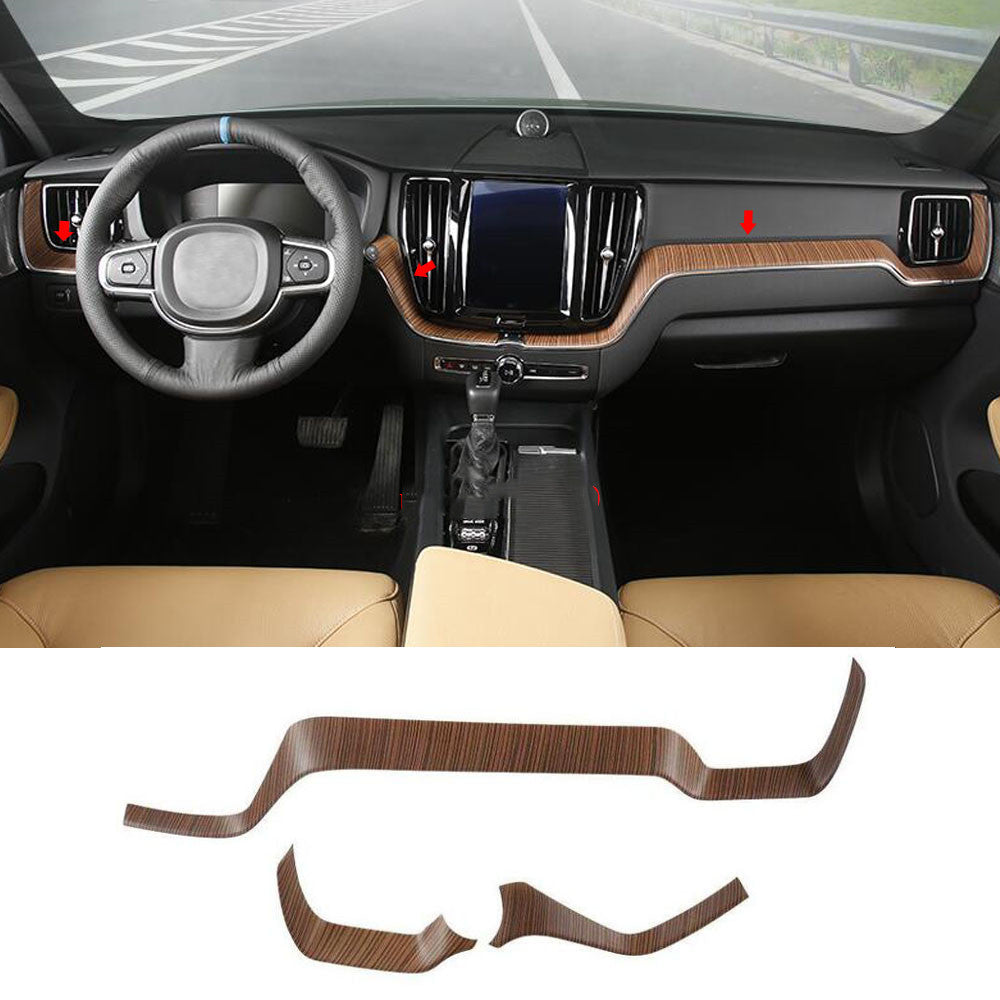 for Volvo XC60 2018-2021 Wood Grain Inner Dashboard Center Console Cover Trim 3x