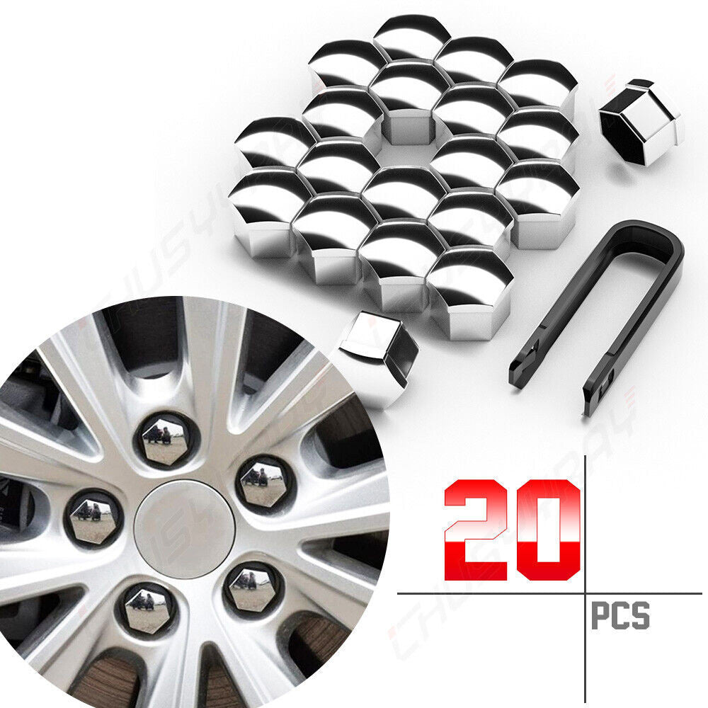 17mm Chrome Car Wheel Lug Nut Bolt Center Cover Screw Nuts  Clip Tool Accessory