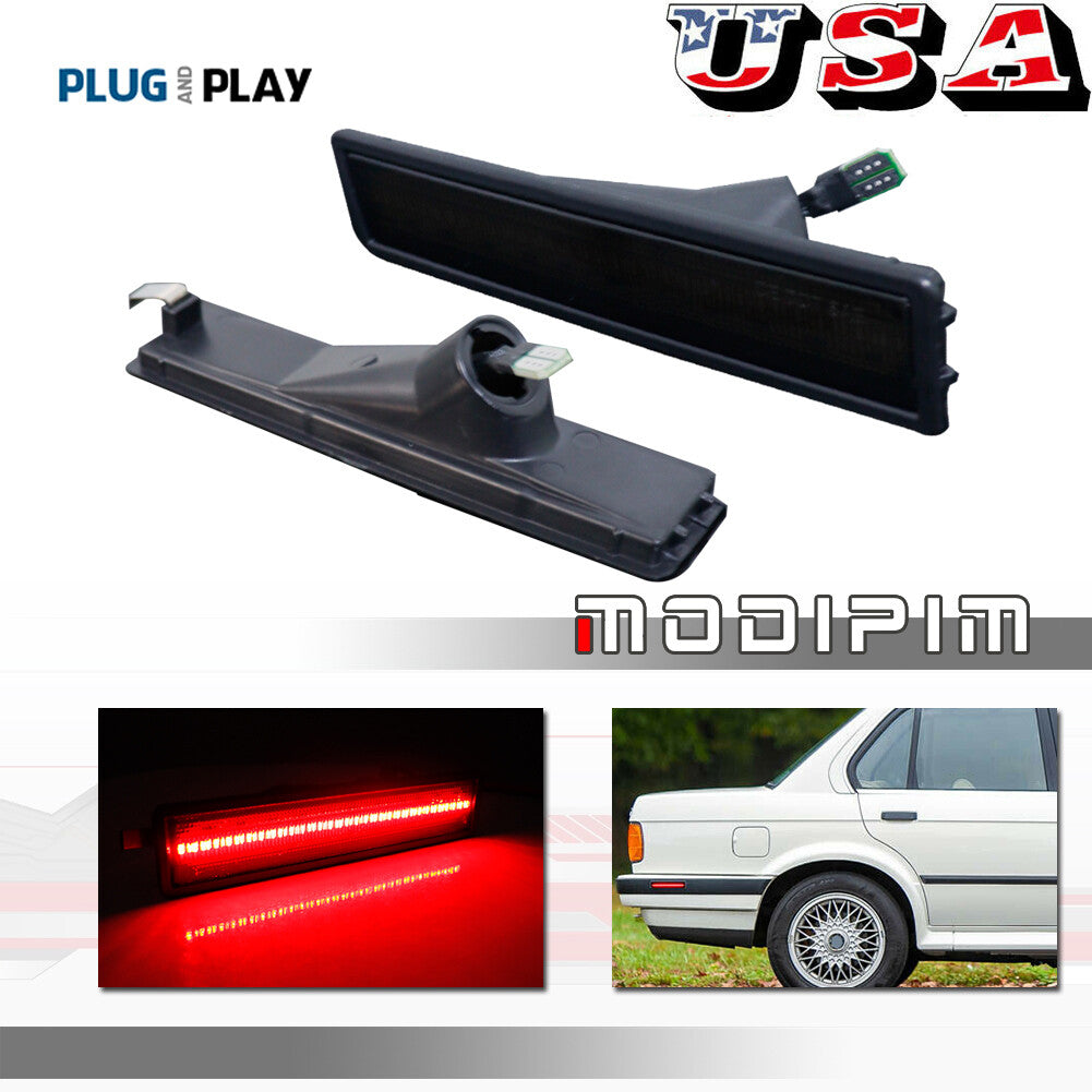 Two red LED rear fender side bumper marker lights for BMW E30 3 E3 4 5 Series