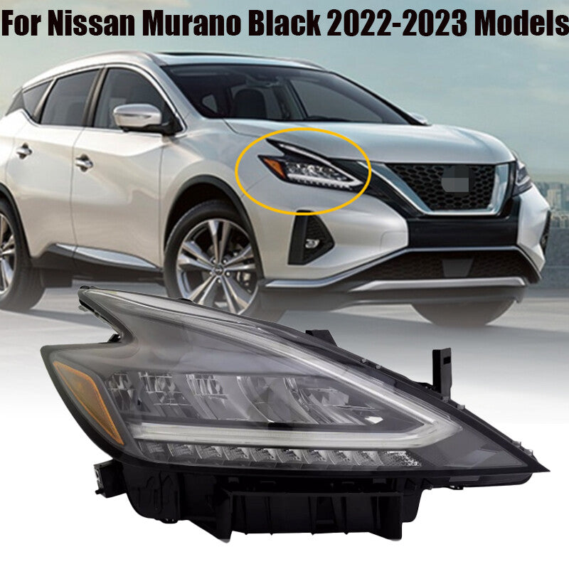 Right Side for Nissan Murano Black 2022-2023 Models RH LED Headlight