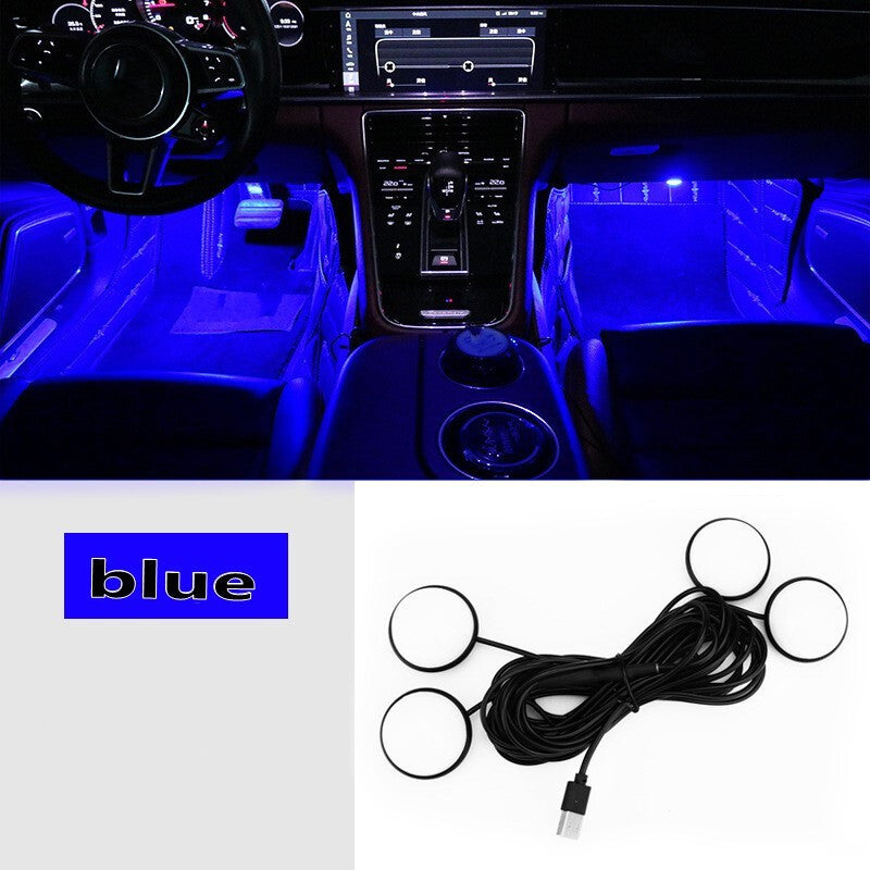Car SUV Interior Footwell USB LED Strip Lights Decorative Atmosphere Lamp Blue