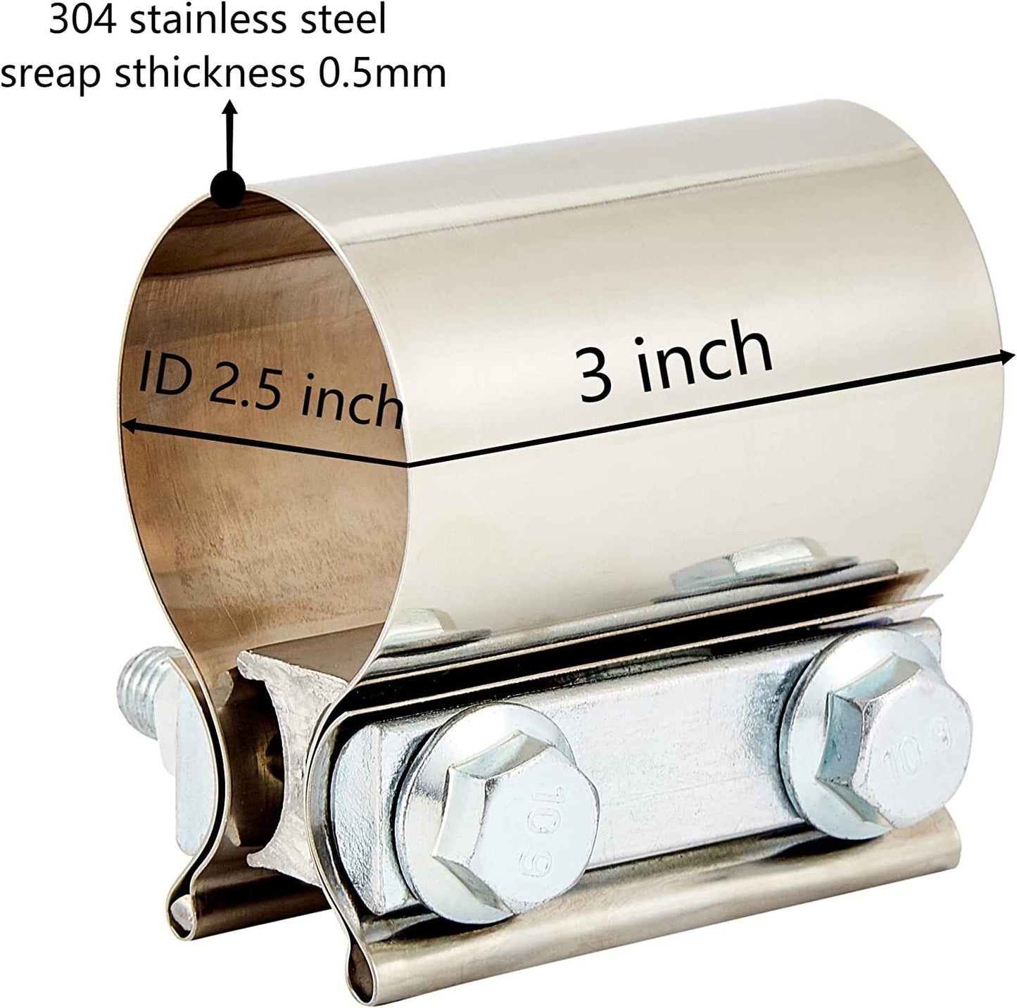 2.5-inch Butt Connector Exhaust with Clip-on Muffler Coupler 304 Stainless Steel 2-Piece Set