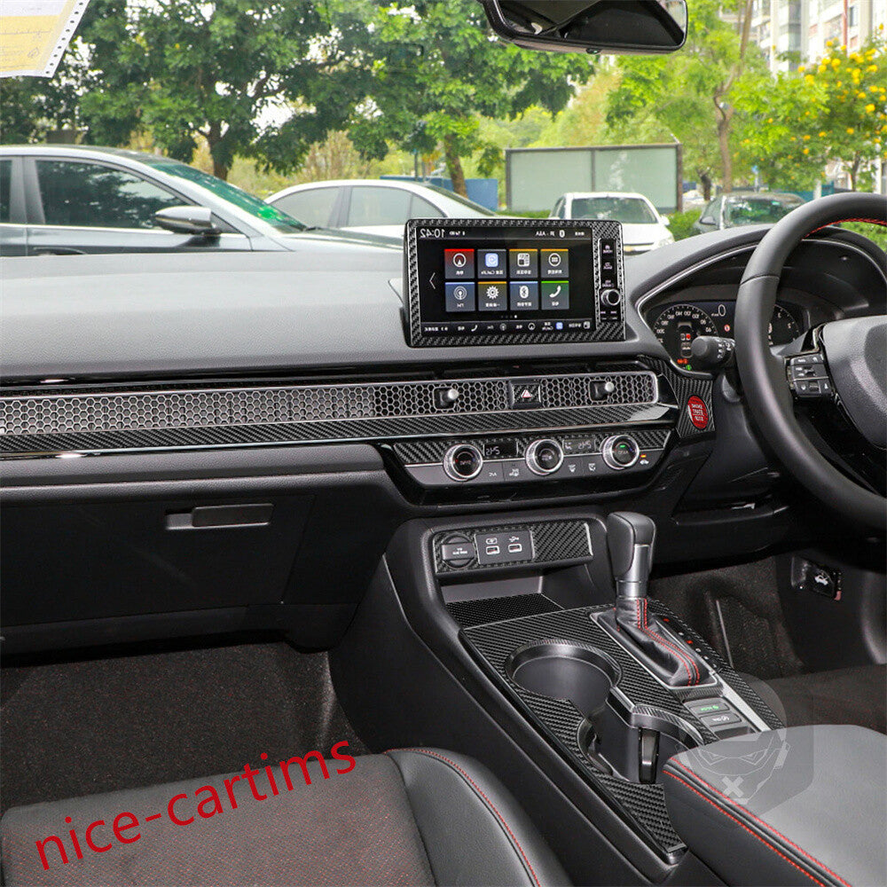 19¡ÁRHD Carbon Fiber Central Control Gear Shift Set Trim for Honda for Civic 11th 22+