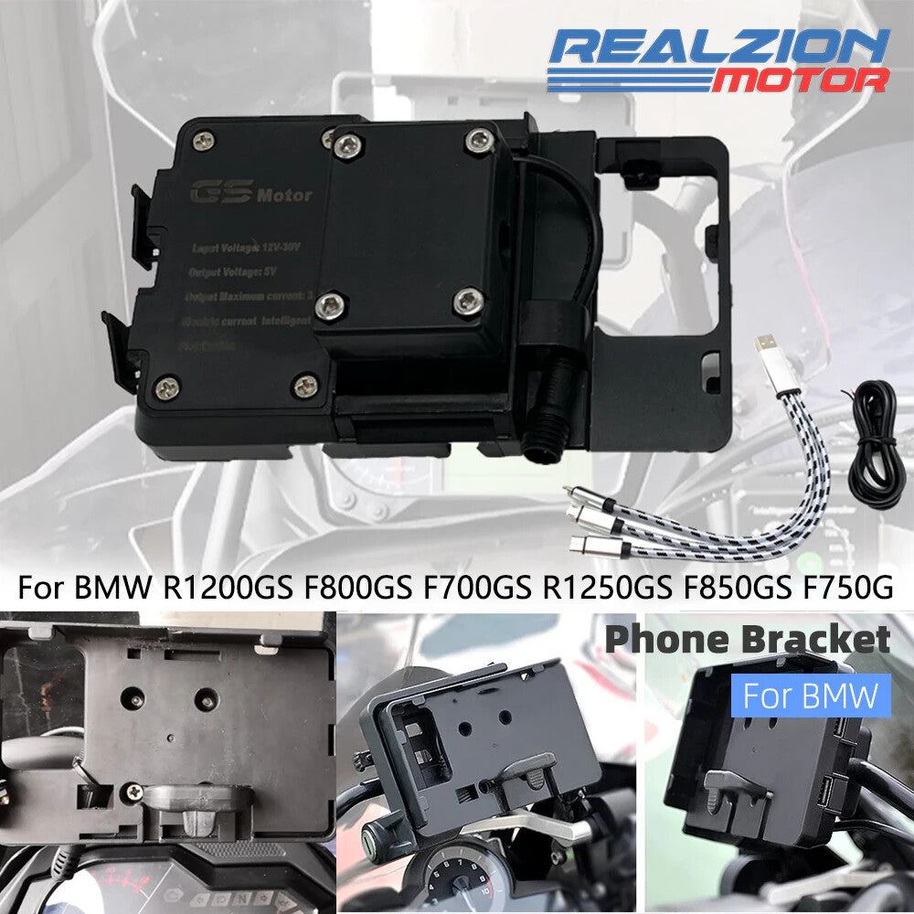Phone Holder Bracket for Navigator USB Charger 12MM Crossbar for BMW 800GS CRF1000L