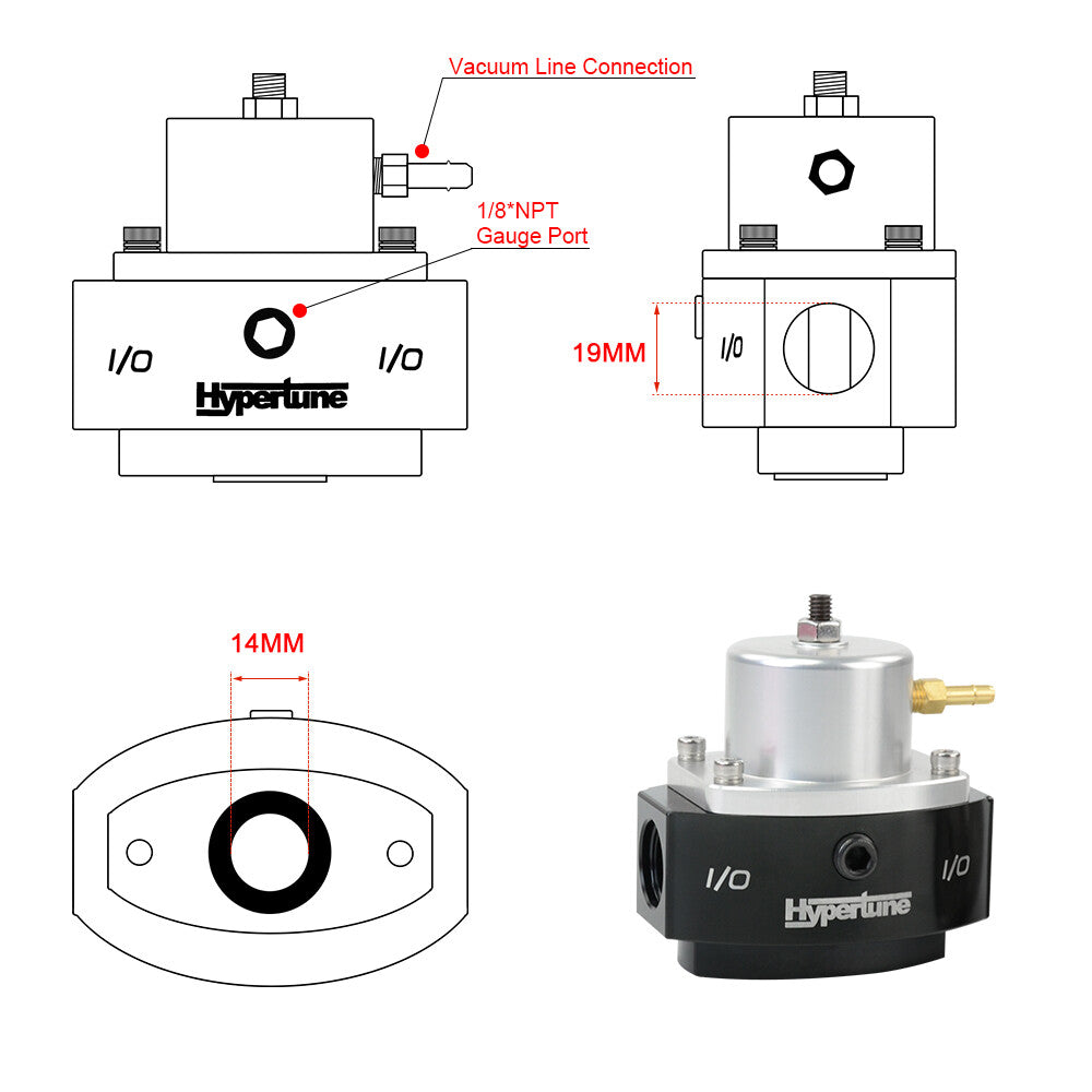 E85 Adjustable EFI Bypass Fuel Pressure Regulator 6AN AN8 Fitting 1/8Gauge Port