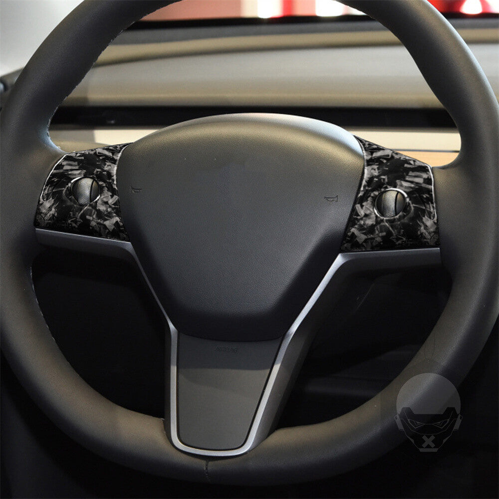 for Tesla Model 3 / Y 2017-23 Forged Carbon Fiber Steering Wheel Panel Trim 3Pcs