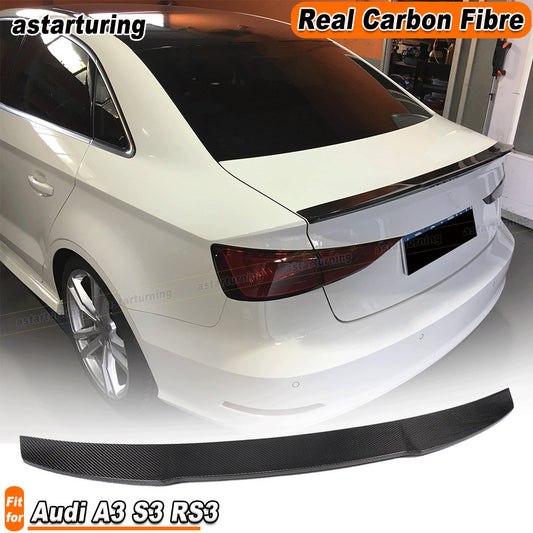 REAL CARBON Rear Trunk Lid Spoiler Wing Lip Fit for Audi A3 S3 RS Sedan 2014-19