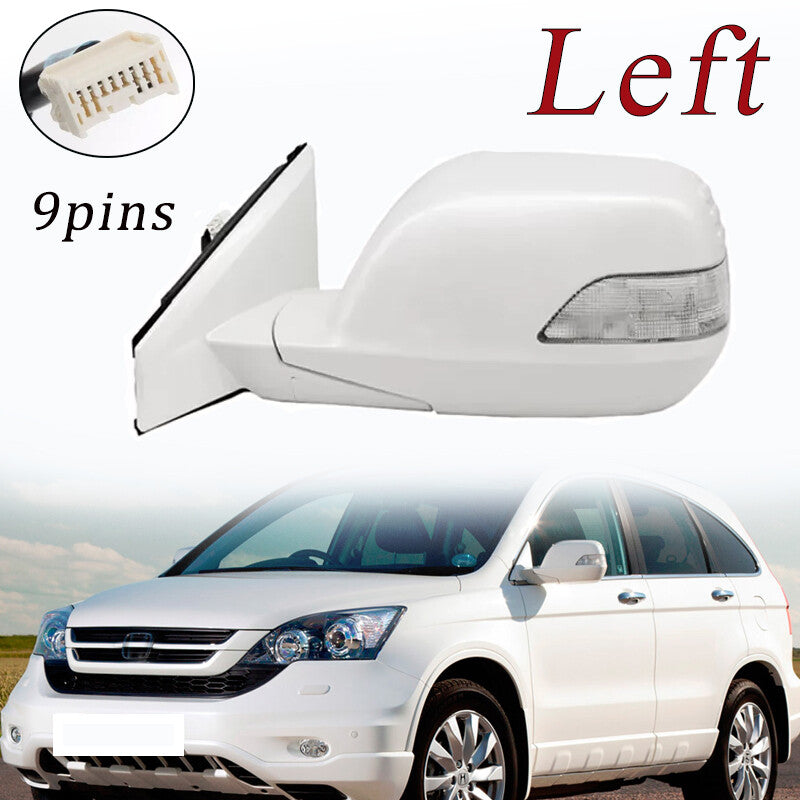 White Door Side Mirror W/Turn Signal Heated 9PIN Left for HONDA CRV 2007-2011