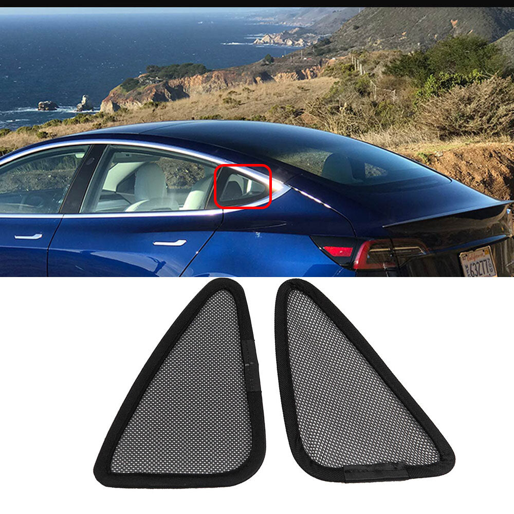 2 X Sun Shade Net Triangle Window Sunshade For 17-22 for Tesla for Model Y Nylon Black